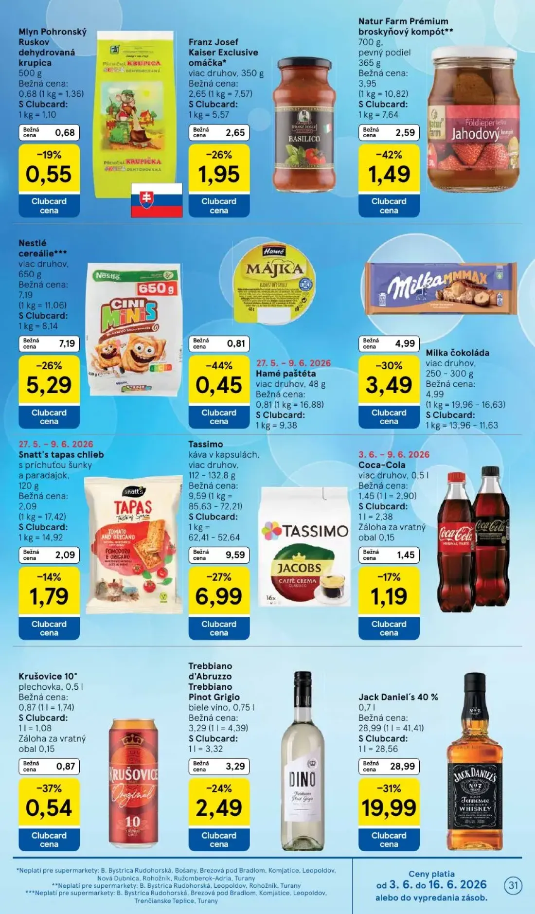 Tesco Supermarket leták, strana 31 z 35 — Krušovice 10° plechovka, Coca-Cola
