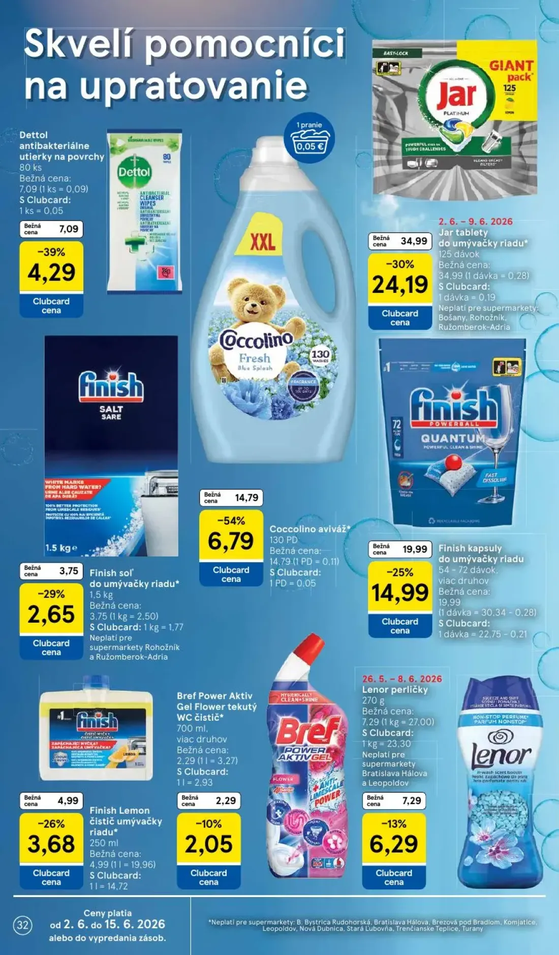Tesco Supermarket leták, strana 32 z 35 — Jar tablety do umývačky riadu, Coccolino aviváž, Finish kapsuly do umývačky riadu