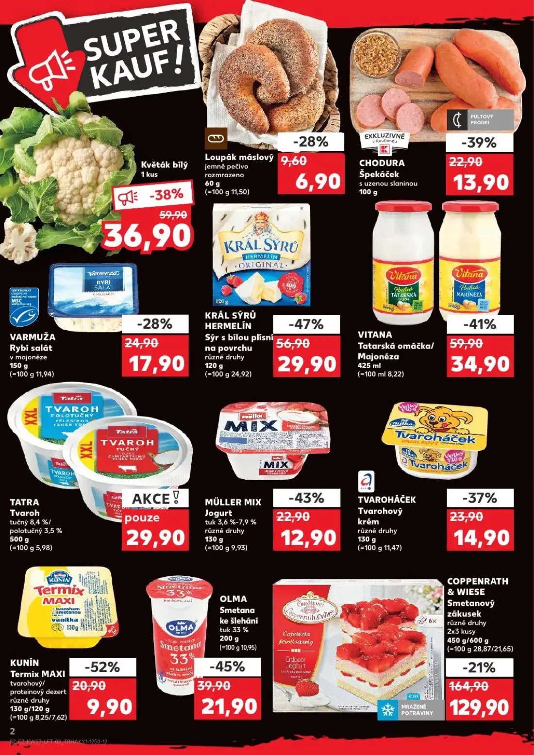 Kaufland leták, strana 2 z 54 — COPPENRATH & WIESE Smetanový zákusek, KRÁL SÝRŮ HERMELÍN Sýr s bílou plísní na povrchu, Květ…