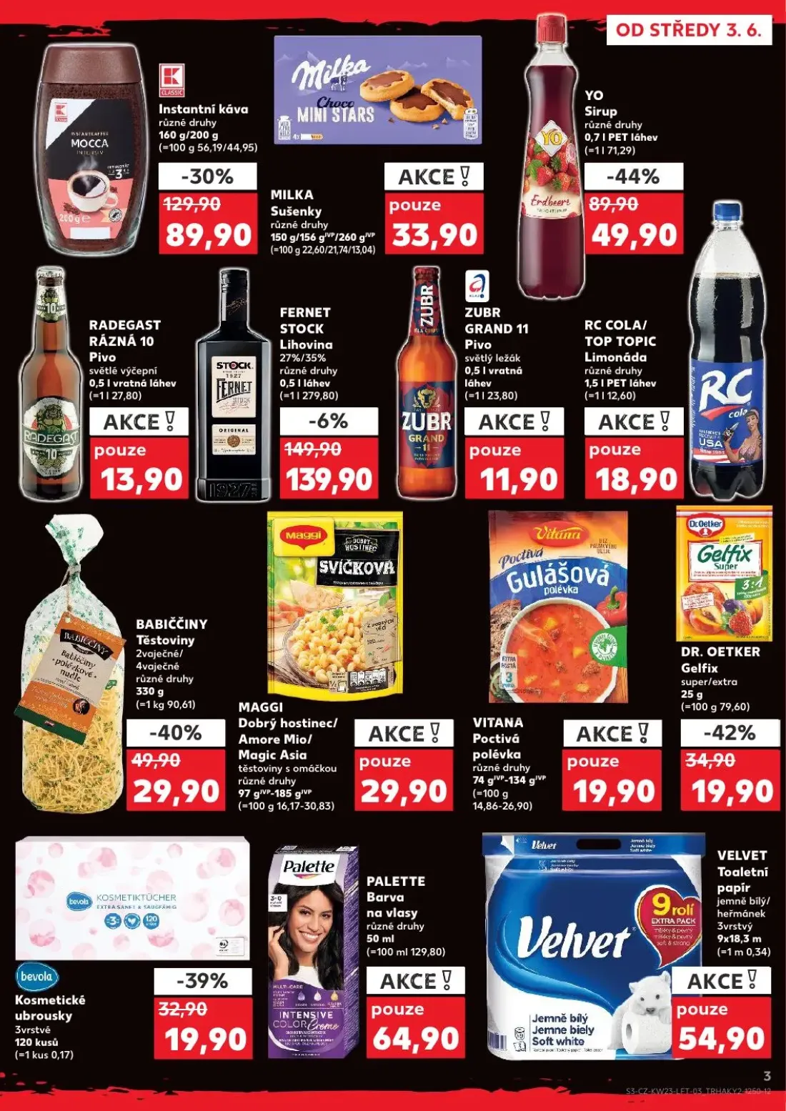 Kaufland leták, strana 3 z 54 — YO Sirup, bevola Kosmetické ubrousky, MILKA Sušenky