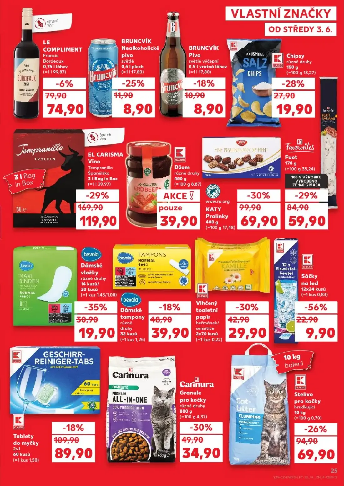 Kaufland leták, strana 25 z 54 — EL CARISMA Víno Tempranillo Španělsko, KATY Pralinky, Vlhčený toaletní papír heřmánek/sensi…