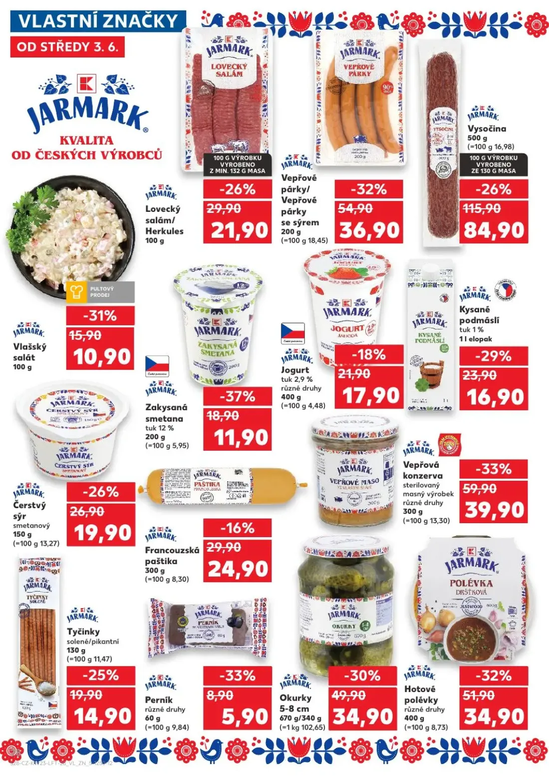 Kaufland leták, strana 28 z 54 — Zakysaná smetana tuk 12%, Kysané podmáslí tuk 1%, Čerstvý sýr smetanový