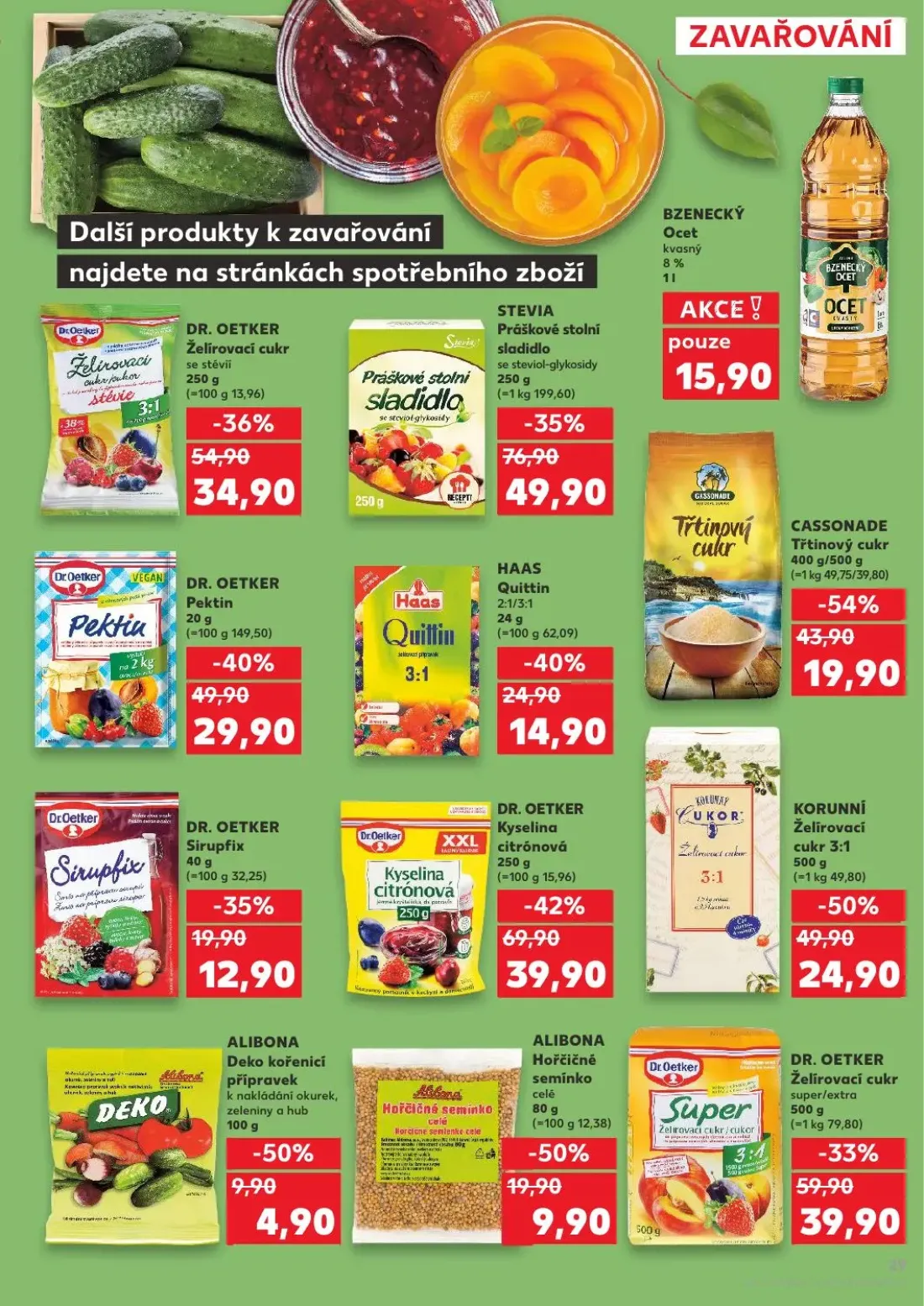Kaufland leták, strana 29 z 54 — DR. OETKER Kyselina citrónová, STEVIA Práškové stolní sladidlo se steviol-glykosidy, KORUNN…