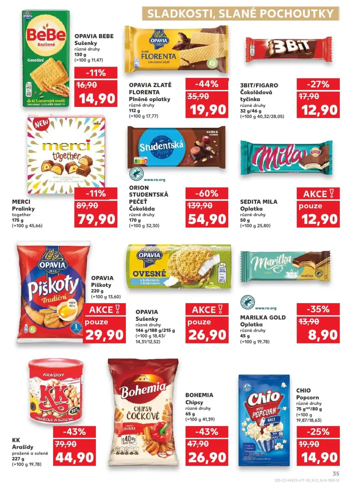 Kaufland leták, strana 35 z 54 — ORION STUDENTSKÁ PEČEŤ Čokoláda, OPAVIA ZLATÉ FLORENTA Plněné oplatky, MERCI Pralinky toget…