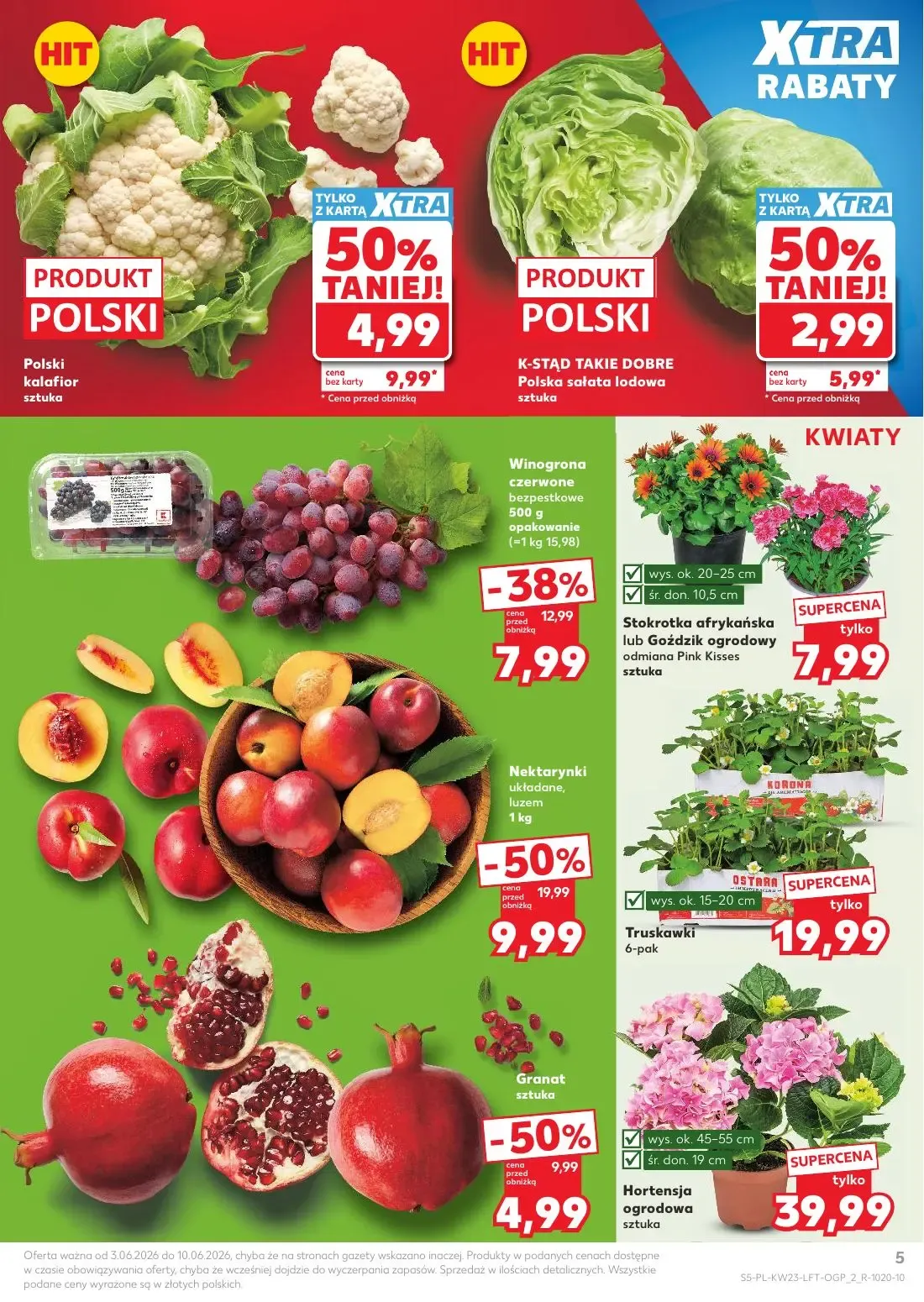 Kaufland gazetka, strona 5 z 74 — Nektarynki układane, luzem, Polski kalafior, Winogrona czerwone bezpestkowe