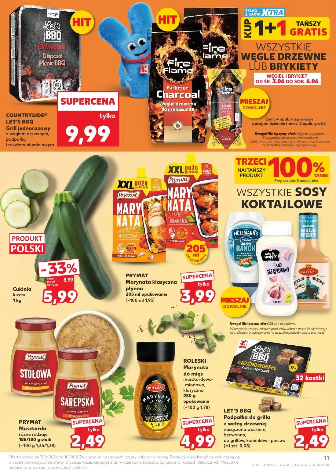 Kaufland gazetka, strona 11 z 74 — Cukinia luzem, COUNTRYSIDE® LET'S BBQ Grill jednorazowy z węglem drzewnym, podpałką i rus…