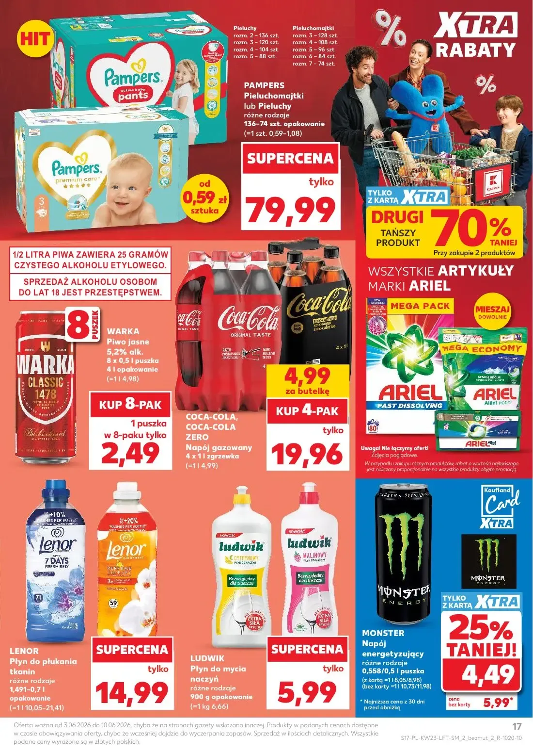 Kaufland gazetka, strona 17 z 74 — WARKA Piwo jasne, Lenor Płyn do płukania tkanin, LUDWIK Płyn do mycia naczyń