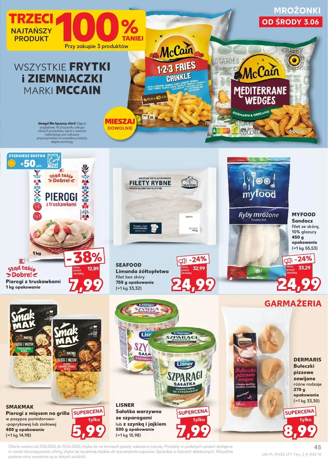 Kaufland gazetka, strona 45 z 74 — MYFOOD Sandacz filet ze skórą, 10% glazury, SEAFOOD Limanda żółtopłetwa filet bez skóry