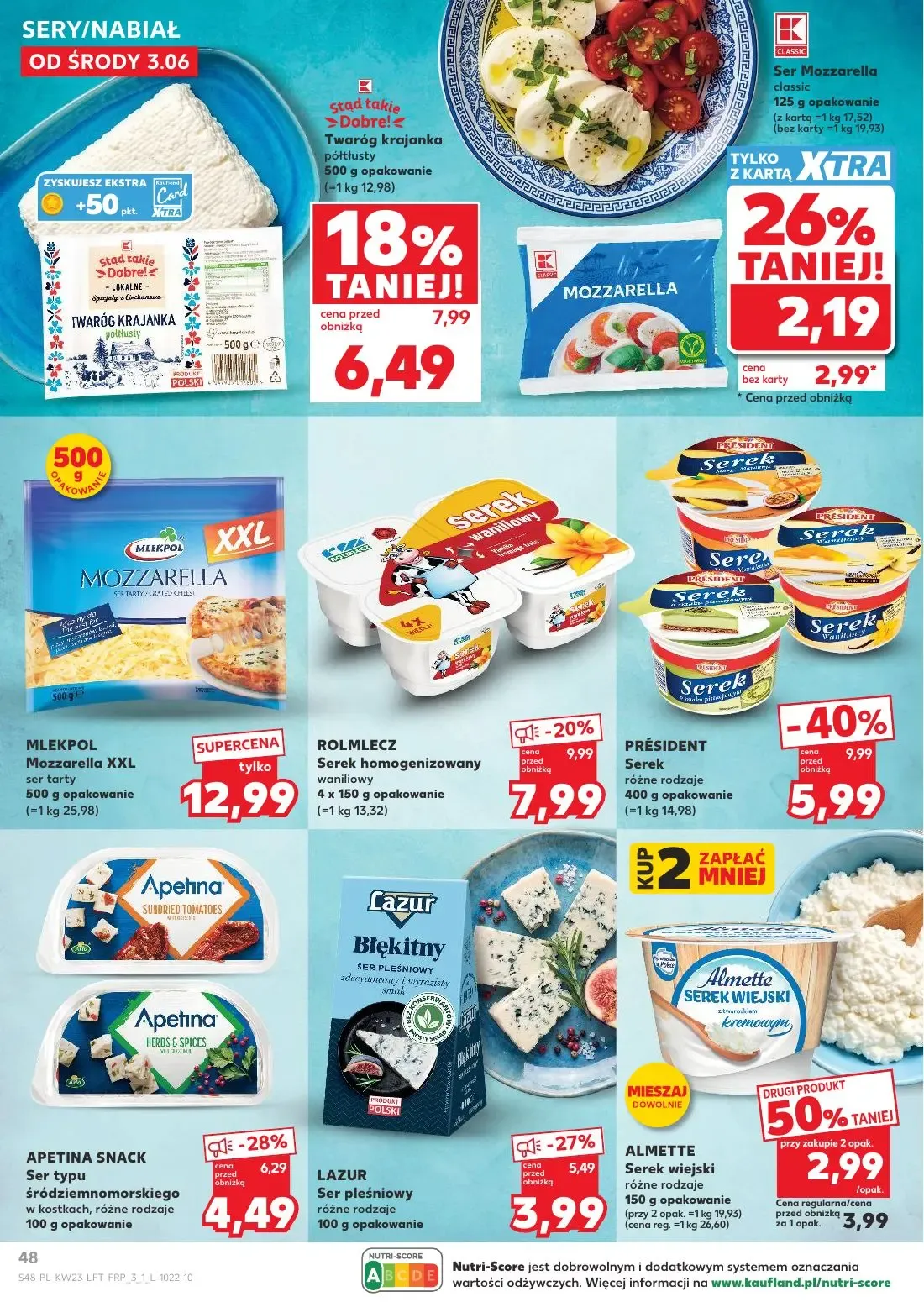 Kaufland gazetka, strona 48 z 74 — PRÉSIDENT Serek, ROLMLECZ Serek homogenizowany waniliowy, Twaróg krajanka półtłusty