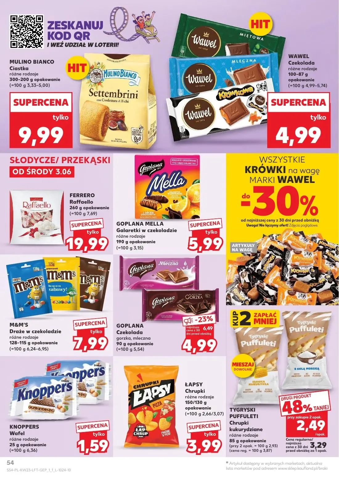 Kaufland gazetka, strona 54 z 74 — GOPLANA Czekolada, TYGRYSKI PUFFULETI Chrupki kukurydziane, MULINO BIANCO Ciastka