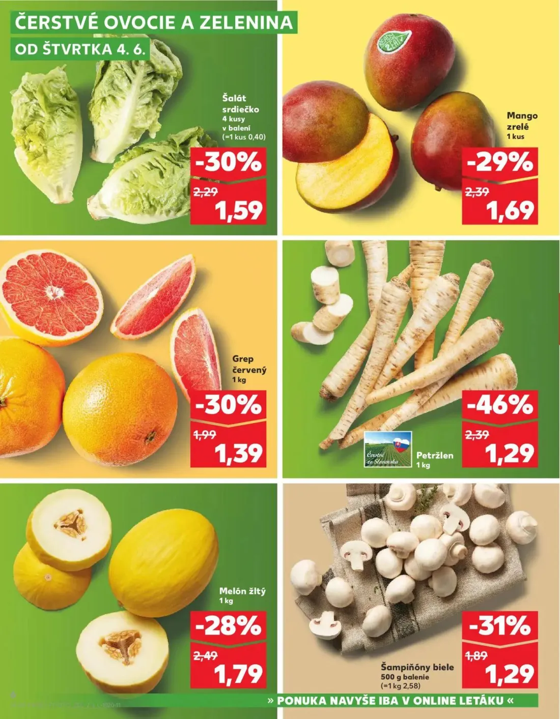 Kaufland leták, strana 6 z 76 — Petržlen, Šalát srdiečko, Mango zrelé
