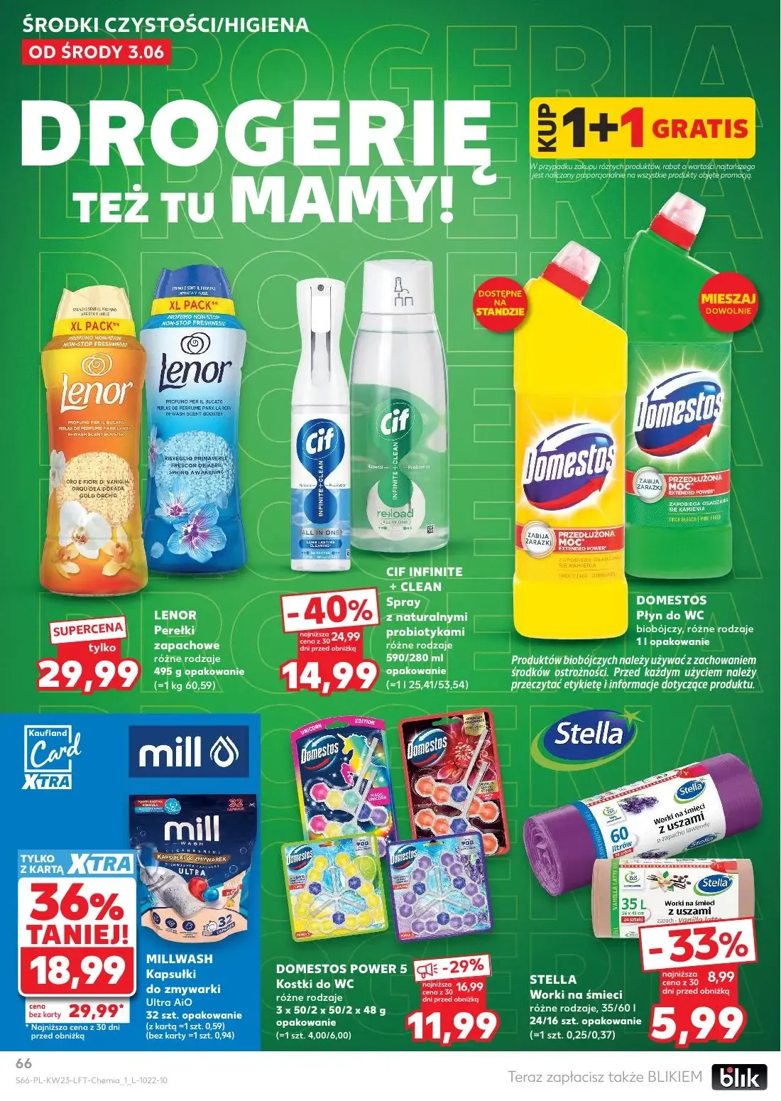 Kaufland gazetka, strona 66 z 74 — MILLWASH Kapsułki do zmywarki Ultra AiO, CIF INFINITE + CLEAN Spray, DOMESTOS POWER 5 Kos…