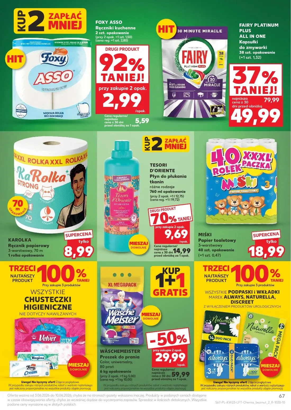 Kaufland gazetka, strona 67 z 74 — FAIRY PLATINUM PLUS ALL IN ONE Kapsułki do zmywarki, WÄSCHEMEISTER Proszek do prania Colo…