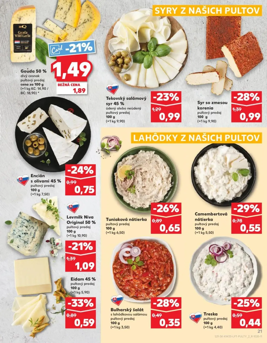 Kaufland leták, strana 21 z 76 — Tuniaková nátierka, Camembertová nátierka