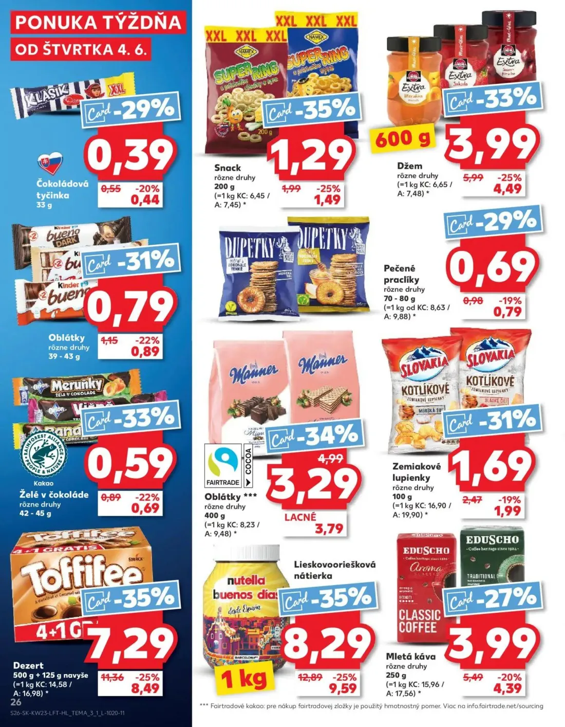 Kaufland leták, strana 26 z 76 — Zemiakové lupienky, Kakao Želé v čokoláde