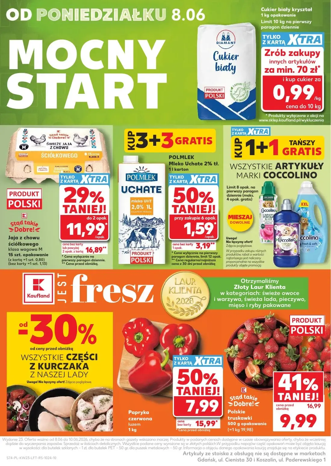 Kaufland gazetka, strona 74 z 74 — Jaja z chowu ściółkowego klasa wagowa M, Polmlek Mleko Uchate 2% tł., Cukier biały kryszt…