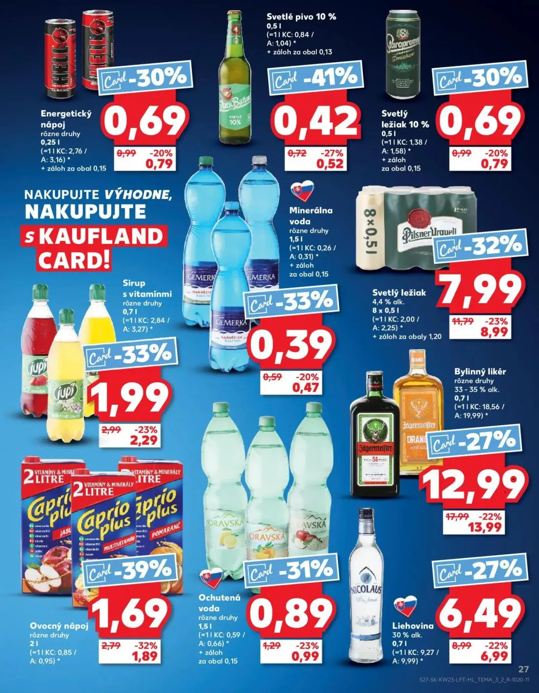 Kaufland leták, strana 27 z 76 — Svetlý ležiak, Ovocný nápoj, Sirup s vitamínmi