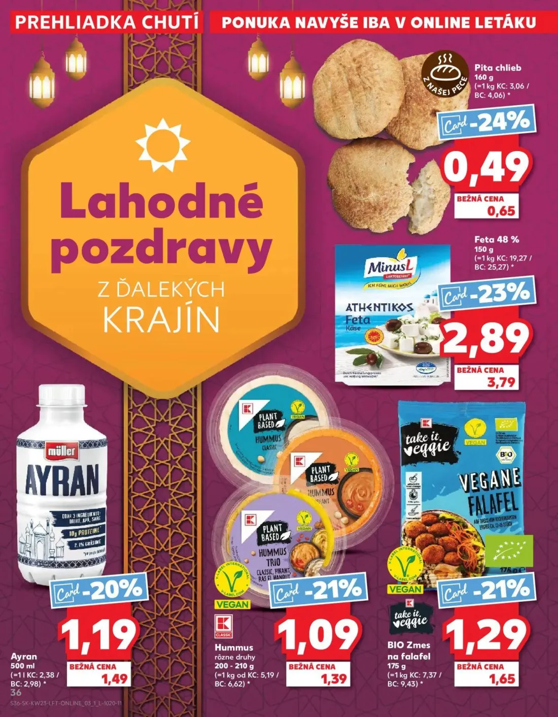 Kaufland leták, strana 36 z 76 — ATHENTIKOS Feta, BIO Zmes na falafel, Ayran