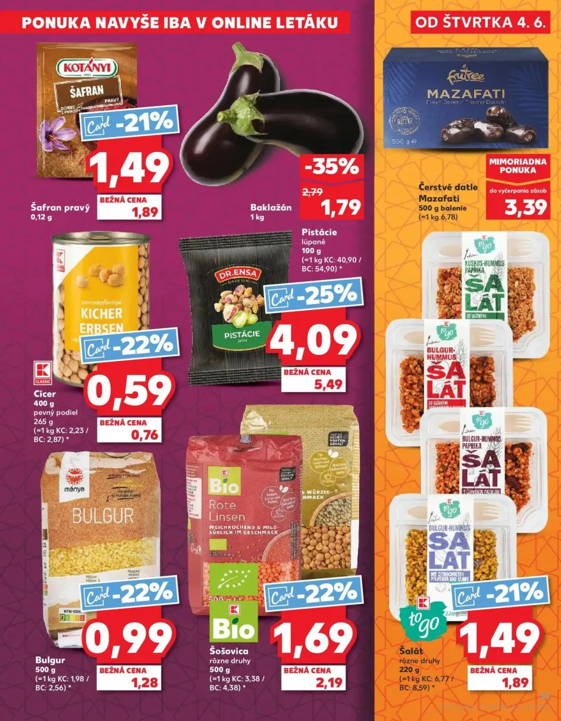 Kaufland leták, strana 37 z 76 — Pistácie lúpané, Baklažán, Šošovica rôzne druhy