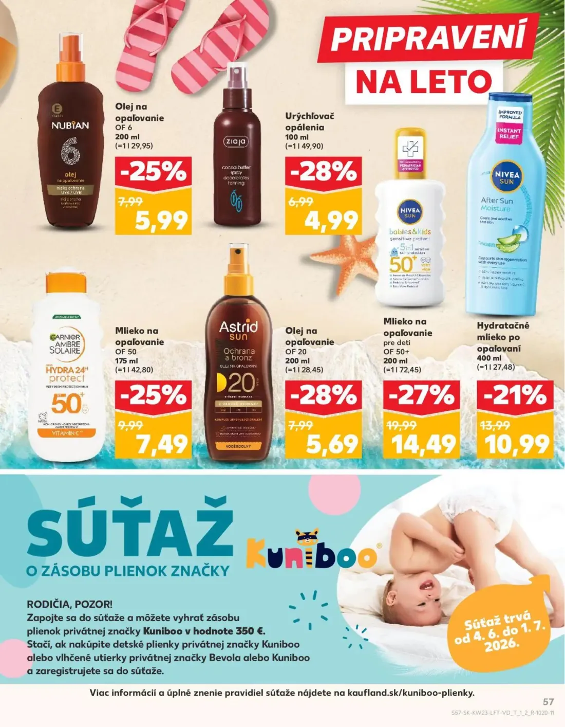 Kaufland leták, strana 57 z 76 — Mlieko na opaľovanie pre deti NIVEA SUN, Hydratačné mlieko po opaľovaní NIVEA SUN After Sun…