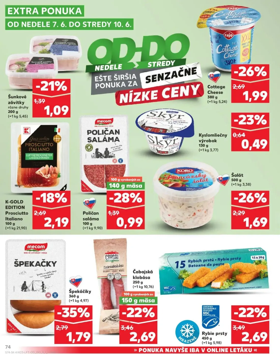 Kaufland leták, strana 74 z 76 — Cottage Cheese, Kyslomliečny výrobok