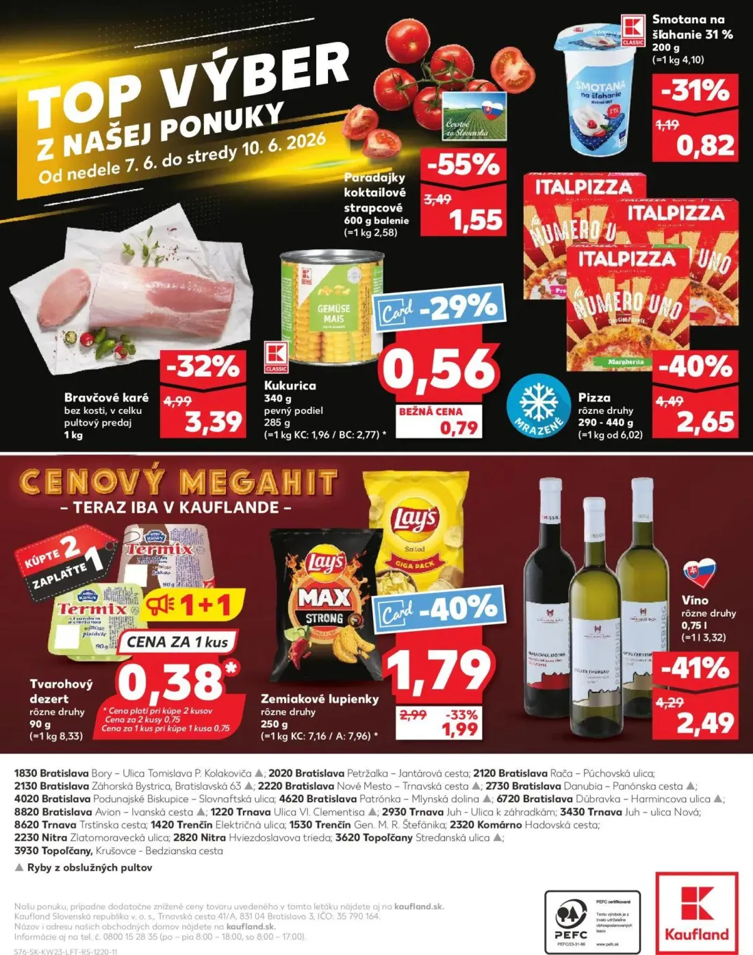 Kaufland leták, strana 76 z 76 — Paradajky koktailové strapcové, Zemiakové lupienky rôzne druhy