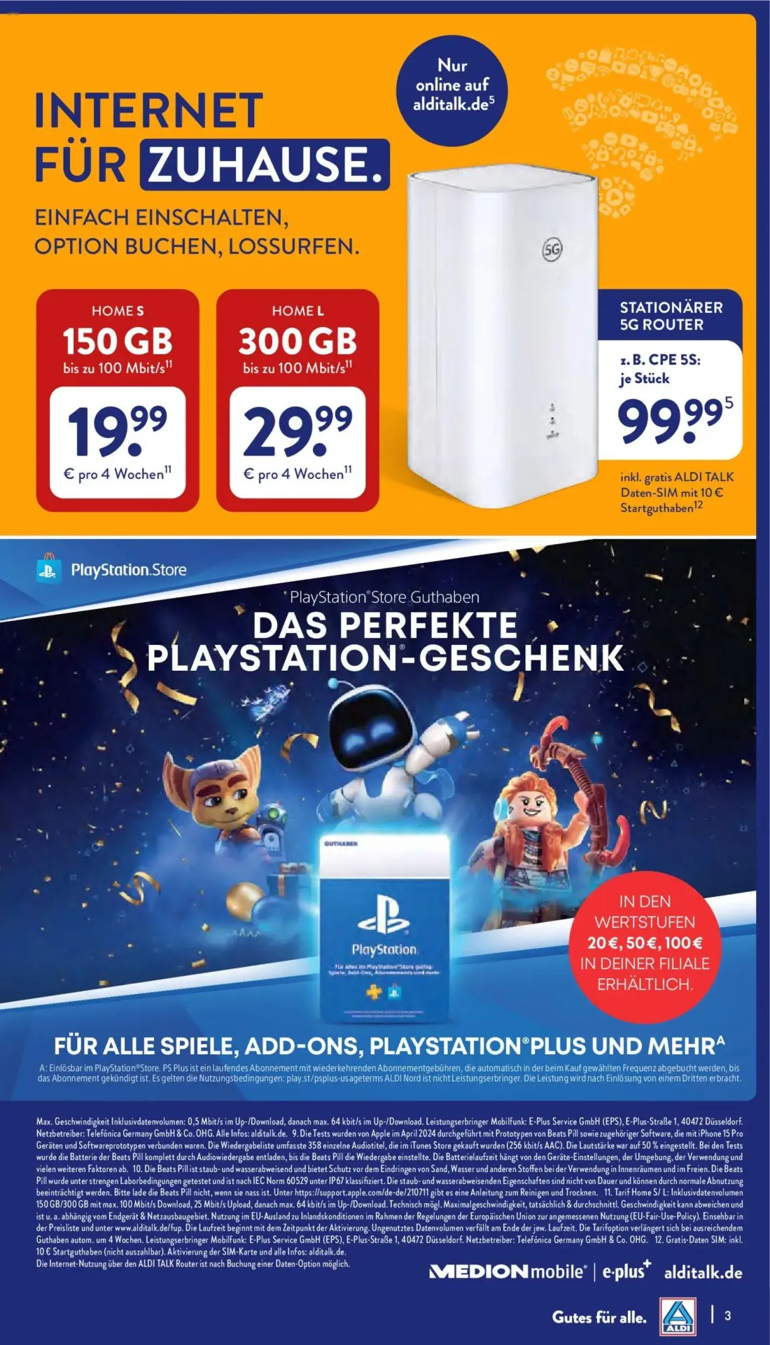 Aldi Nord Prospekt, Seite 3 von 4 — INTERNET FÜR ZUHAUSE. HOME S, INTERNET FÜR ZUHAUSE. HOME L, STATIONÄRER 5G ROUTER z. B. …