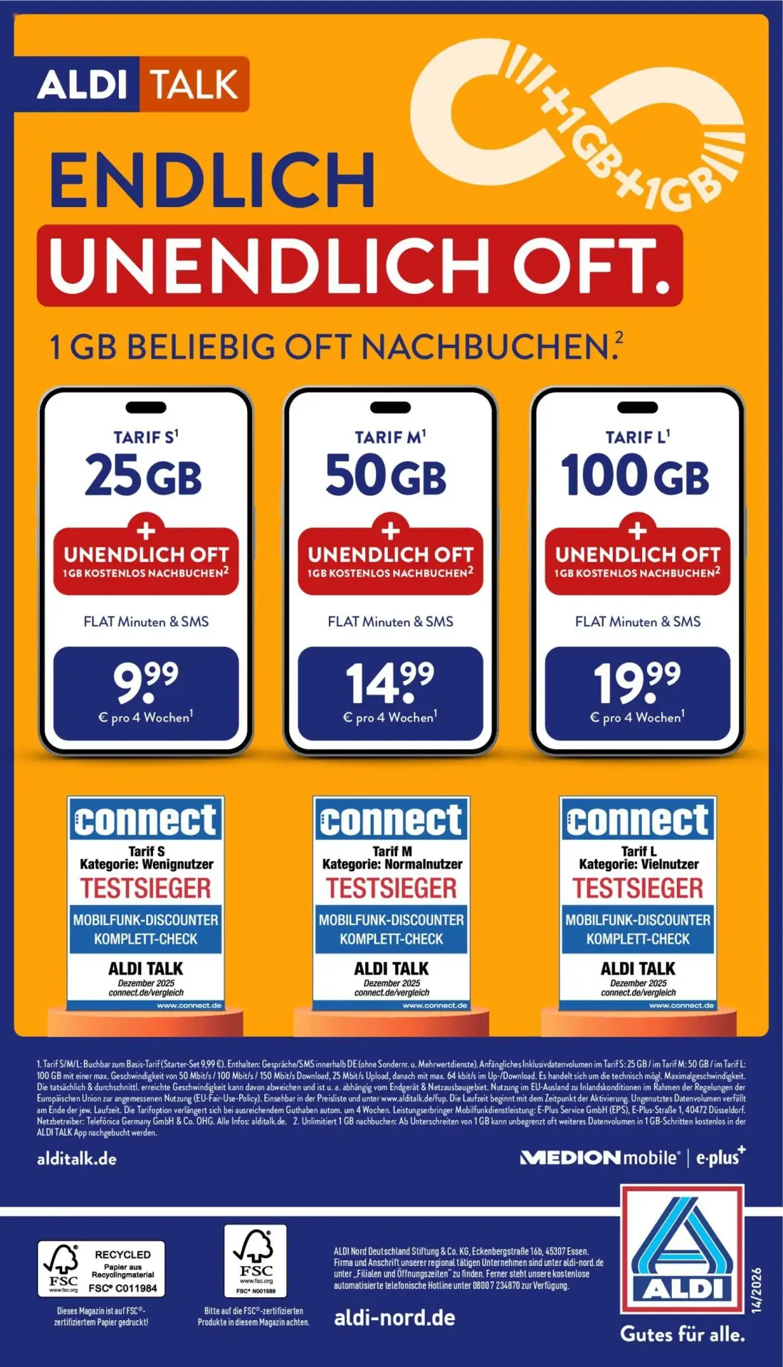Aldi Nord Prospekt, Seite 4 von 4 — TARIF S, TARIF M, TARIF L