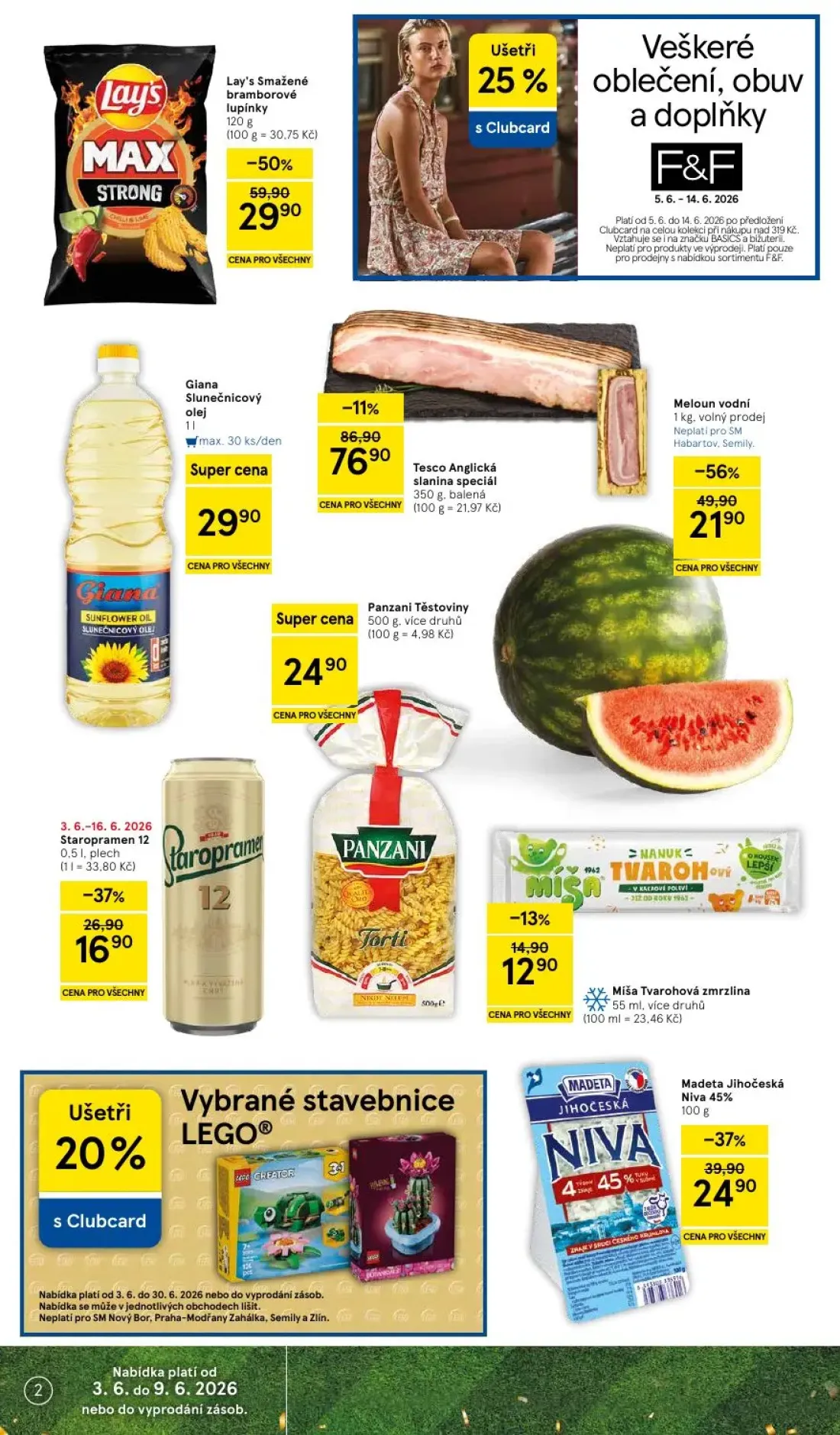 Tesco Supermarket leták, strana 2 z 10 — Lay's Smažené bramborové lupínky, Meloun vodní, Staropramen 12