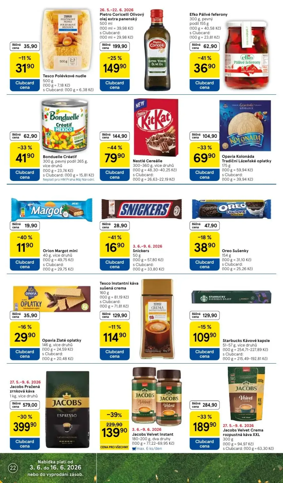 Tesco leták, strana 22 z 35 — Jacobs Pražená zrnková káva, Jacobs Velvet Crema rozpustná káva XXL, Jacobs Velvet Instant