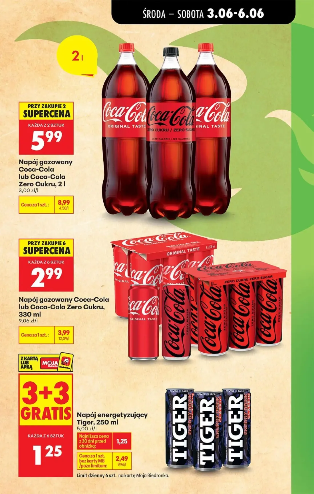 Biedronka gazetka, strona 9 z 76 — Napój gazowany Coca-Cola lub Coca-Cola Zero Cukru, Napój energetyzujący Tiger, Napój gazo…