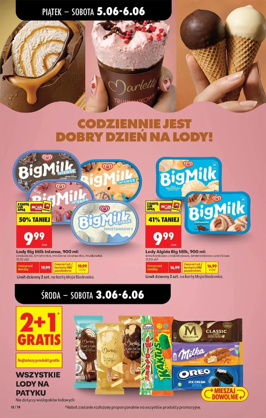 Biedronka gazetka, strona 20 z 76 — Lody Big Milk Intense, Lody Algida Big Milk