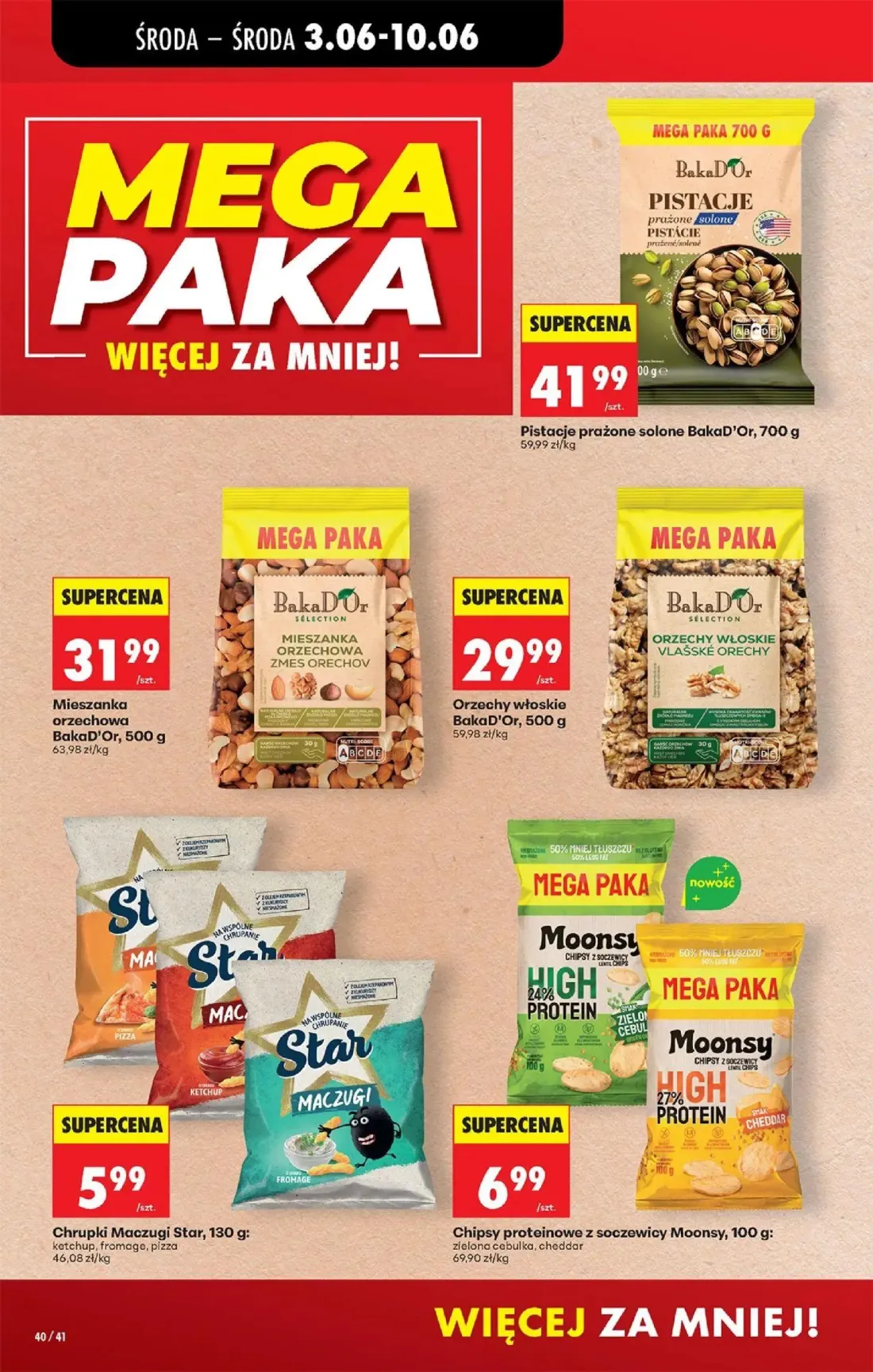 Biedronka gazetka, strona 42 z 76 — Chrupki Maczugi Star, Chipsy proteinowe z soczewicy Moonsy