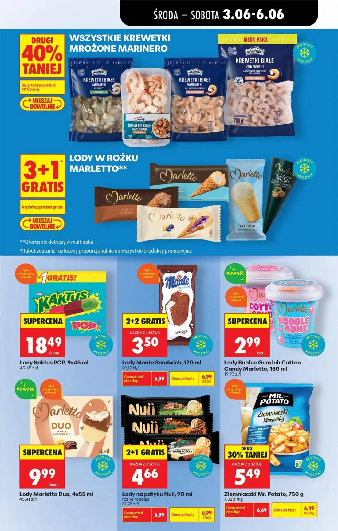 Biedronka gazetka, strona 51 z 76 — Lody Monte Sandwich, Lody na patyku Nuii, Lody Kaktus POP