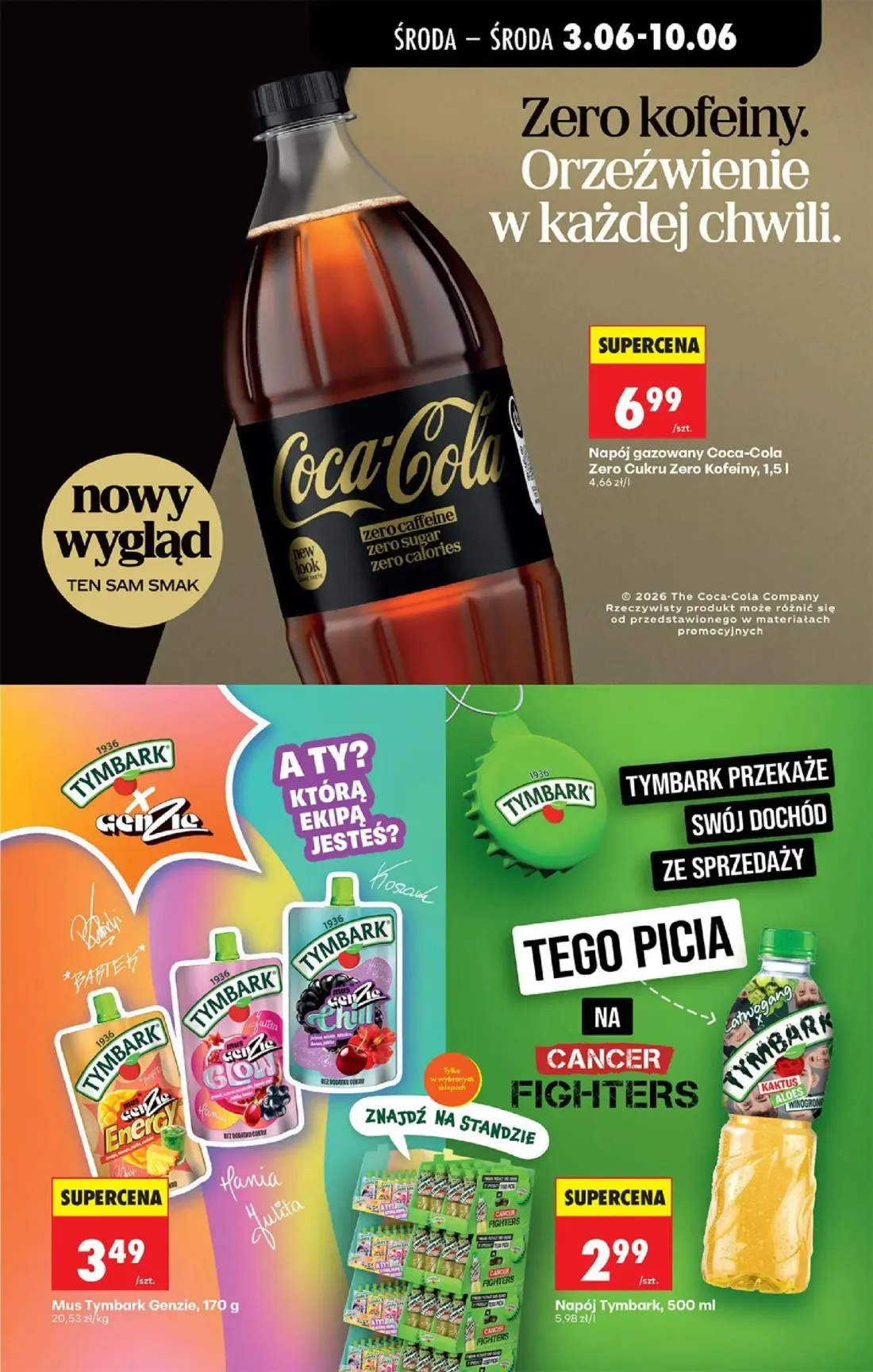 Biedronka gazetka, strona 61 z 76 — Napój gazowany Coca-Cola Zero Cukru Zero Kofeiny, Napój Tymbark