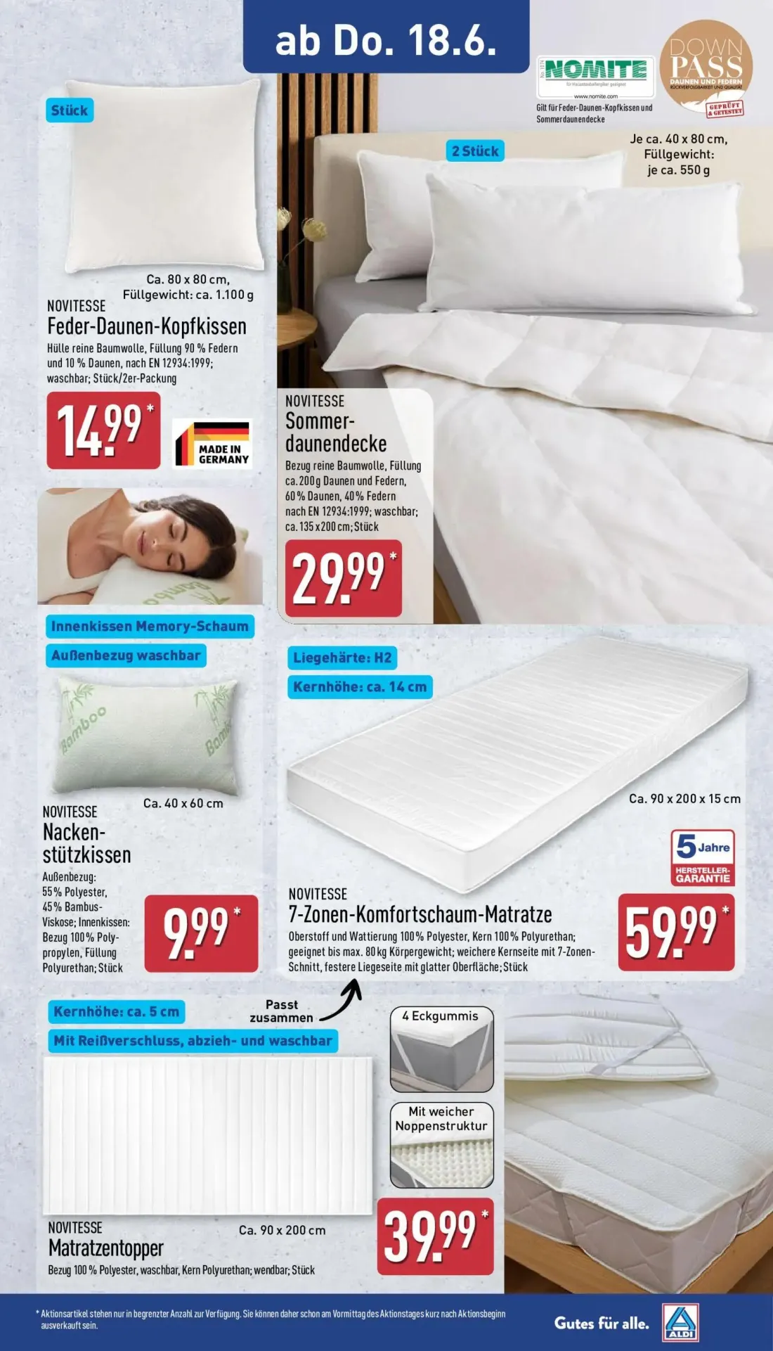 Aldi Nord Prospekt, Seite 12 von 14 — NOVITESSE Feder-Daunen-Kopfkissen, NOVITESSE Sommer-daunendecke, NOVITESSE Nacken-stüt…