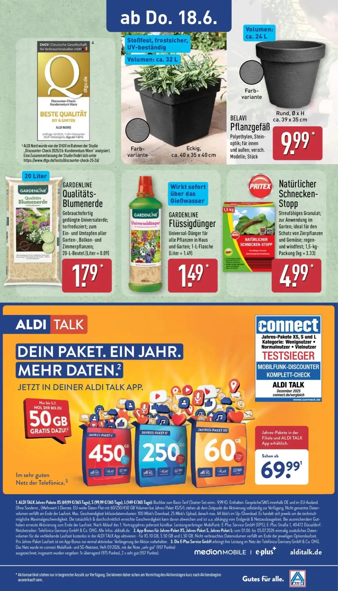 Aldi Nord Prospekt, Seite 14 von 14 — Pflanzgefäß, GARDENLINE Qualitäts-Blumenerde, GARDENLINE Flüssigdünger