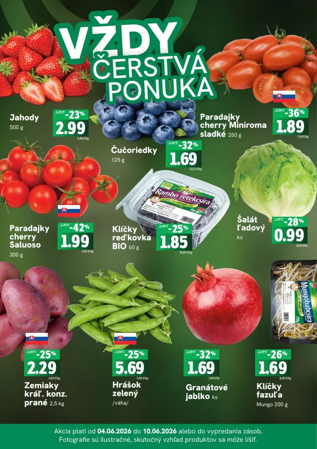 Fresh leták, strana 3 z 4 — Hrášok zelený, Paradajky cherry Saluoso, Paradajky cherry Miniroma sladké