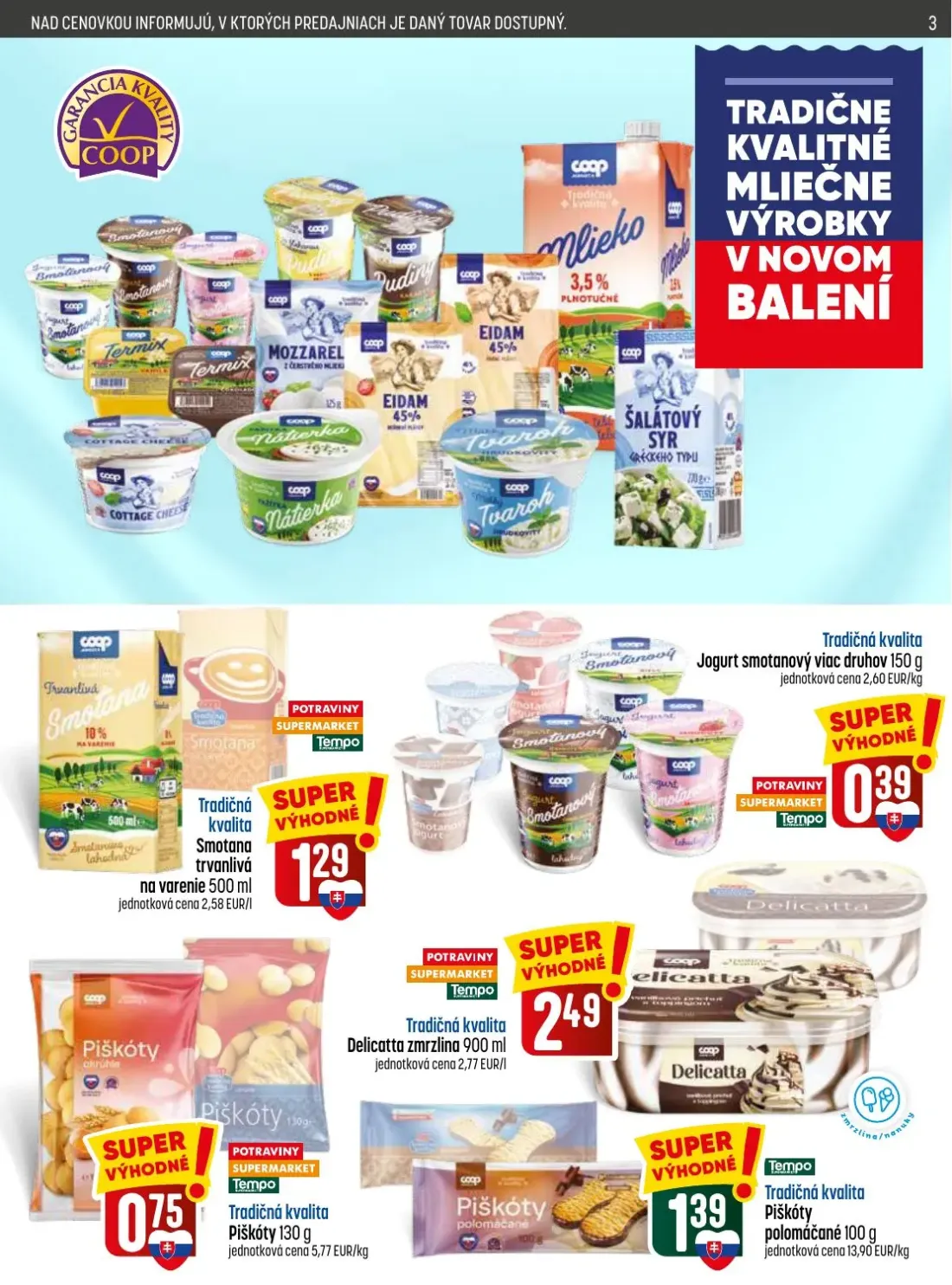Coop Jednota leták, strana 3 z 32 — Smotana trvanlivá na varenie, Jogurt smotanový viac druhov, Piškóty okrúhle