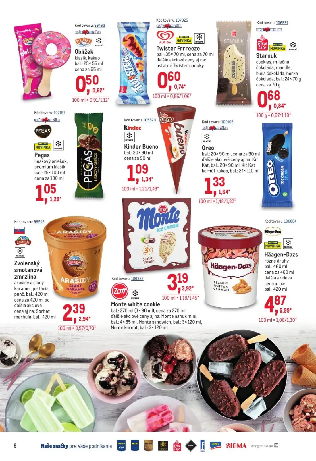 Metro leták, strana 6 z 40 — Häagen-Dazs rôzne druhy, Monte white cookie, Zvolenský smotanová zmrzlina arašidy a slaný karam…