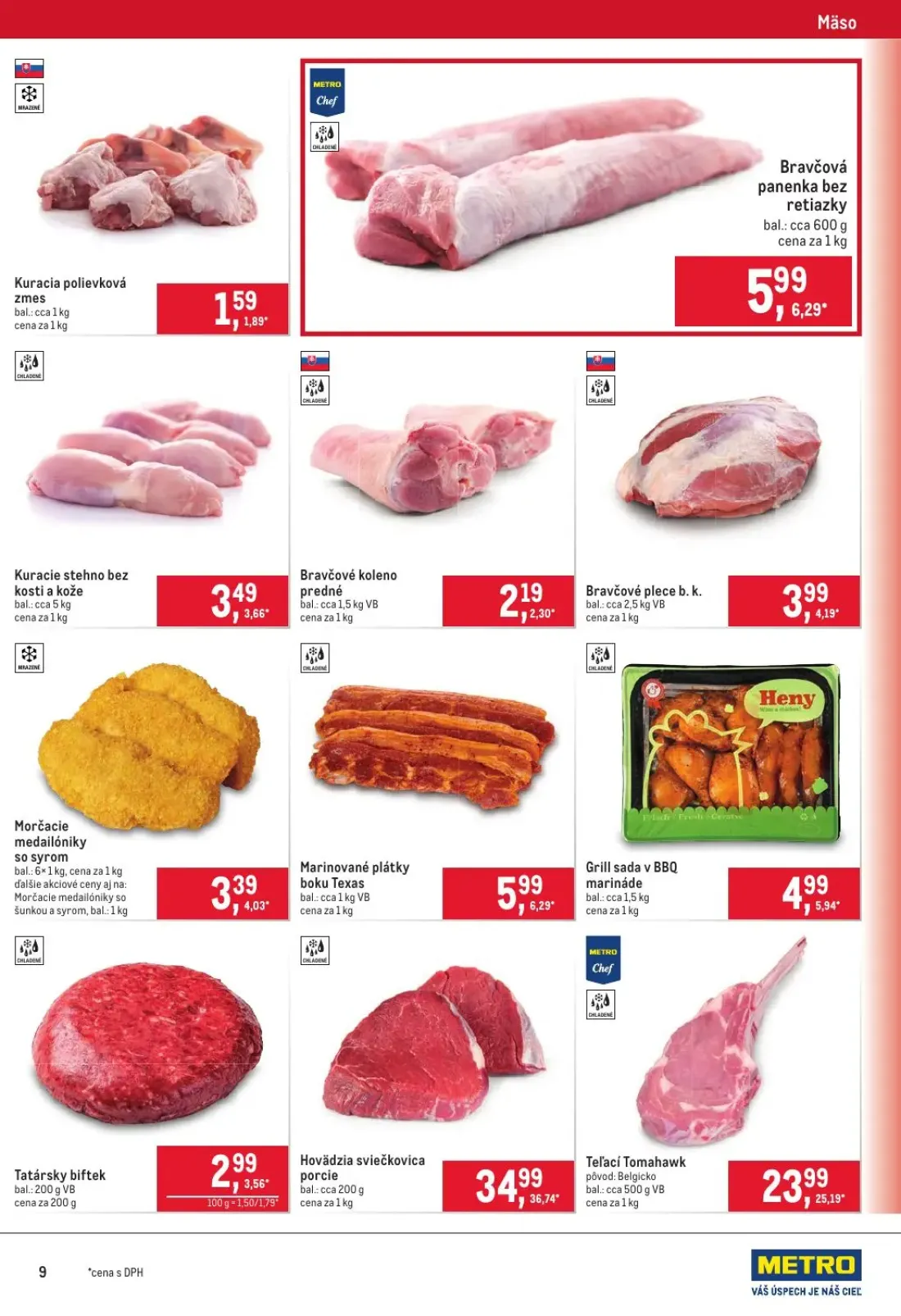 Metro leták, strana 9 z 40 — Hovädzia sviečkovica porcie, Teľací Tomahawk, Grill sada v BBQ marináde