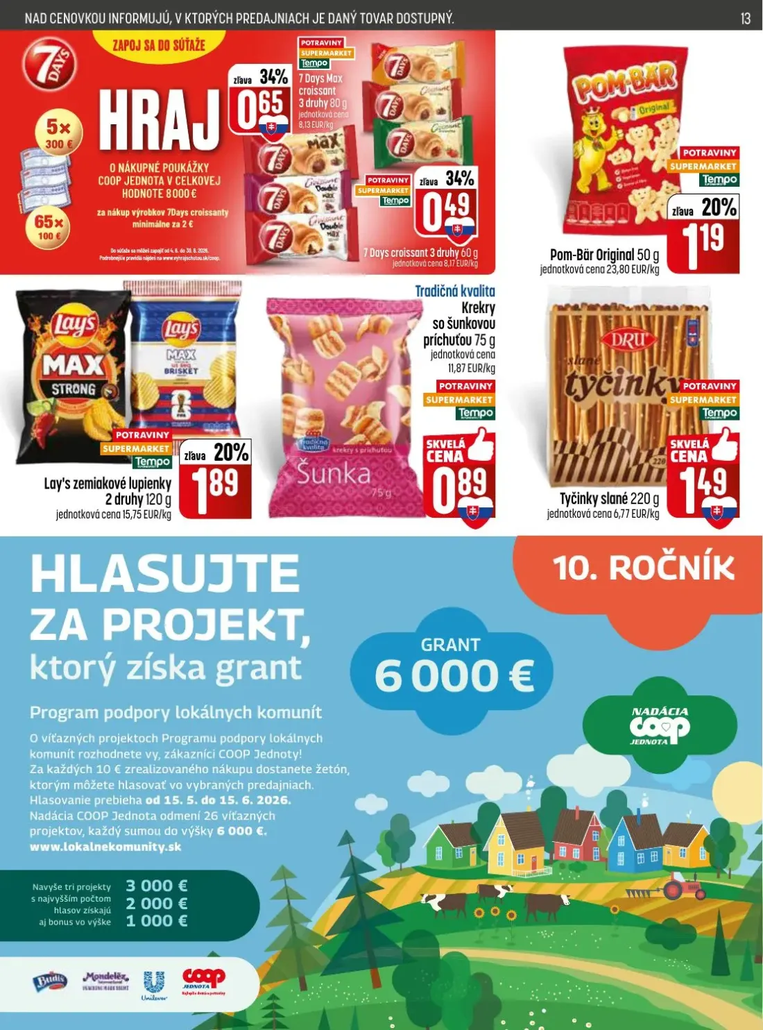 Coop Jednota leták, strana 13 z 32 — 7 Days Max croissant, Pom-Bär Original, Lay's zemiakové lupienky