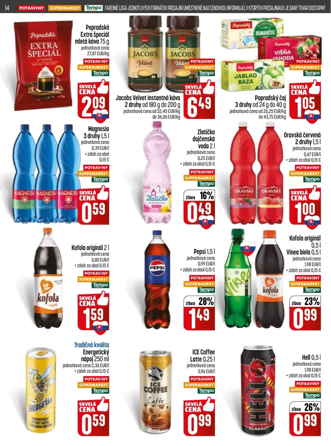 Coop Jednota leták, strana 14 z 32 — Kofola originál, Pepsi, ICE Coffee Latte