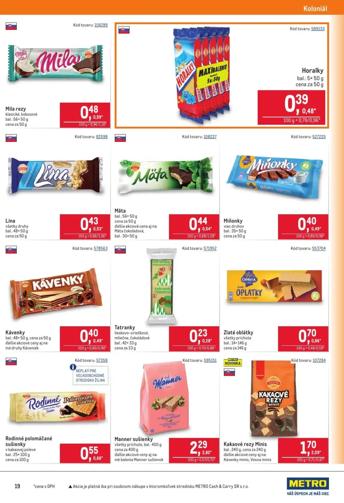 Metro leták, strana 19 z 40 — Manner sušienky, Kakaové rezy Minis, Zlaté oblátky