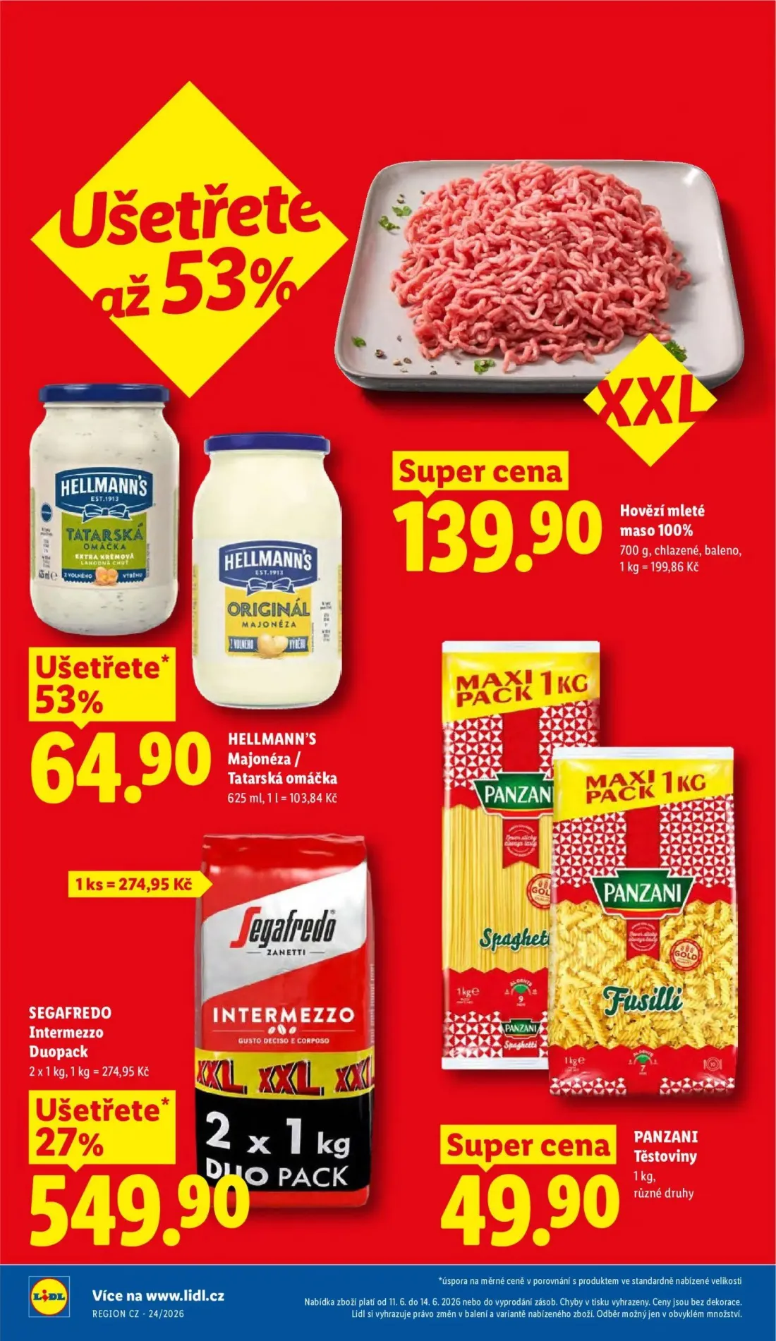Lidl leták, strana 6 z 57 — Hovězí mleté maso 100%, SEGAFREDO Intermezzo Duopack