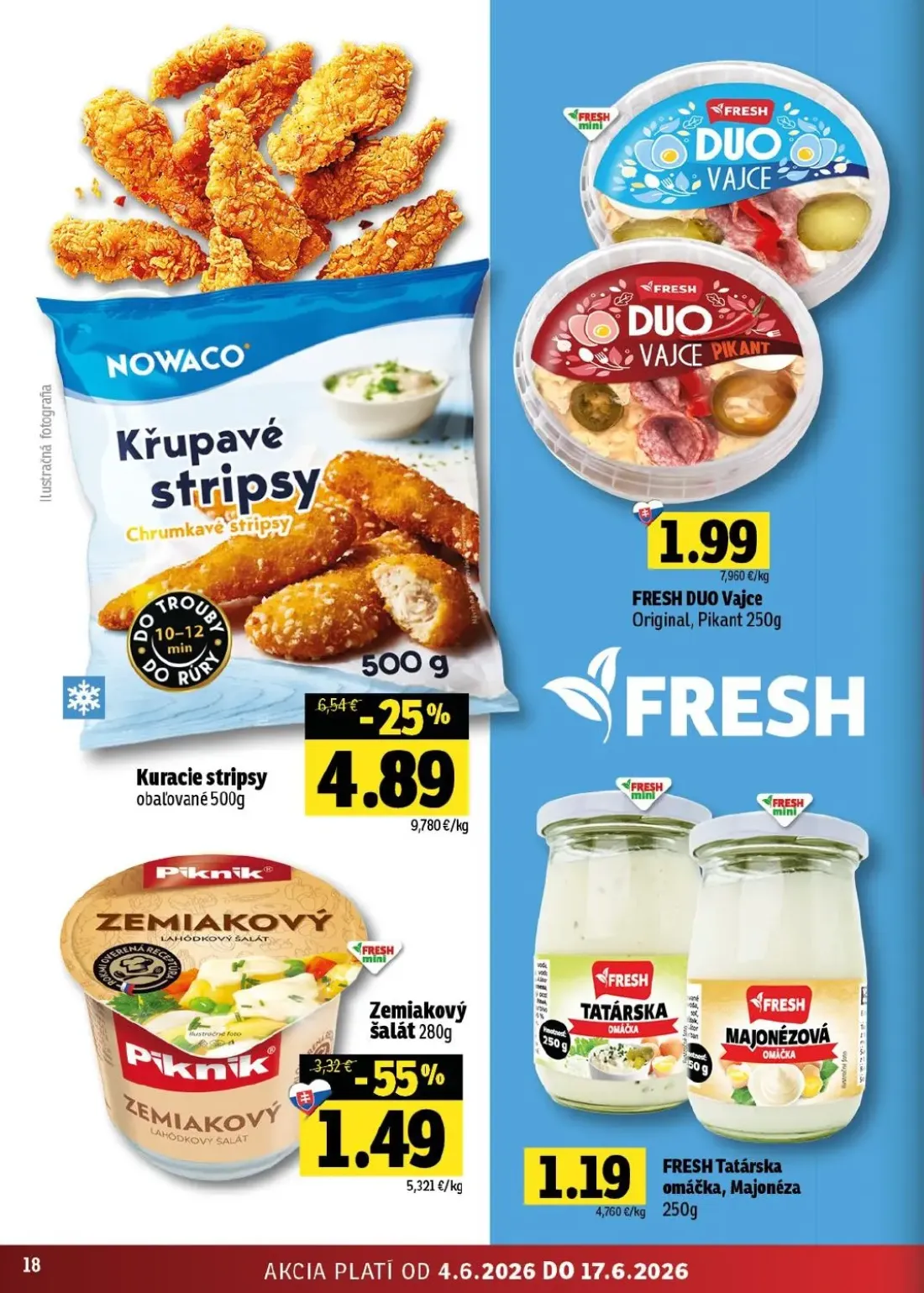 Terno leták, strana 18 z 56 — Piknik Zemiakový šalát, Kuracie stripsy obaľované, FRESH DUO Vajce Original, Pikant