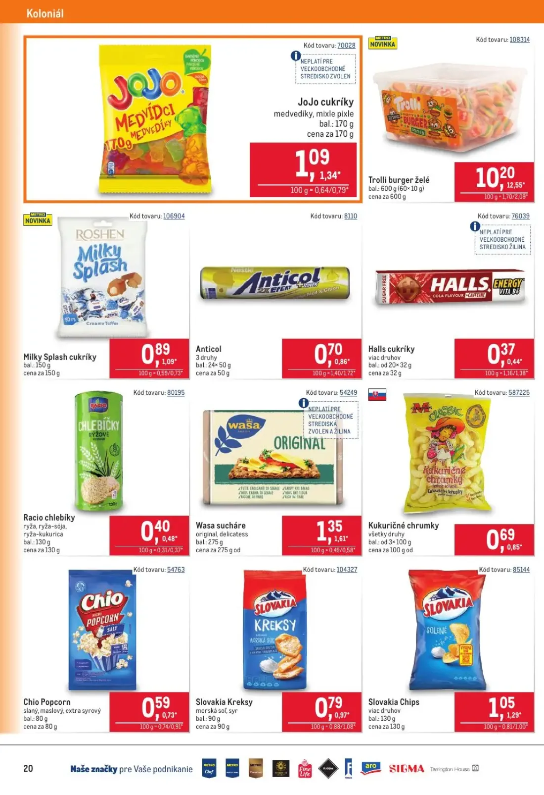 Metro leták, strana 20 z 40 — Trolli burger želé, JoJo cukríky, Milky Splash cukríky