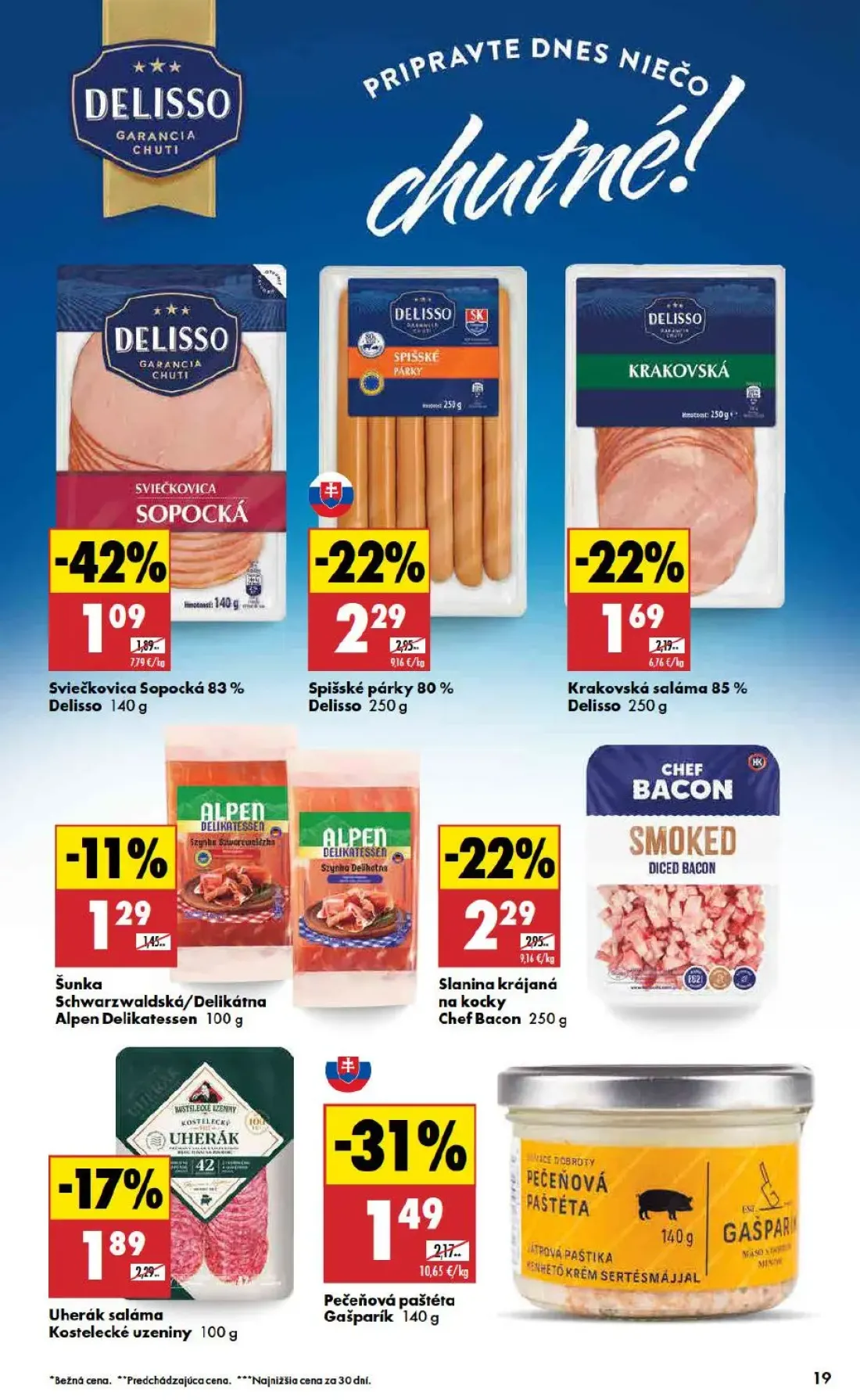 Terno leták, strana 19 z 48 — Sviečkovica Sopocká 83%, Pečeňová paštéta Gašparík, Spišské párky 80%