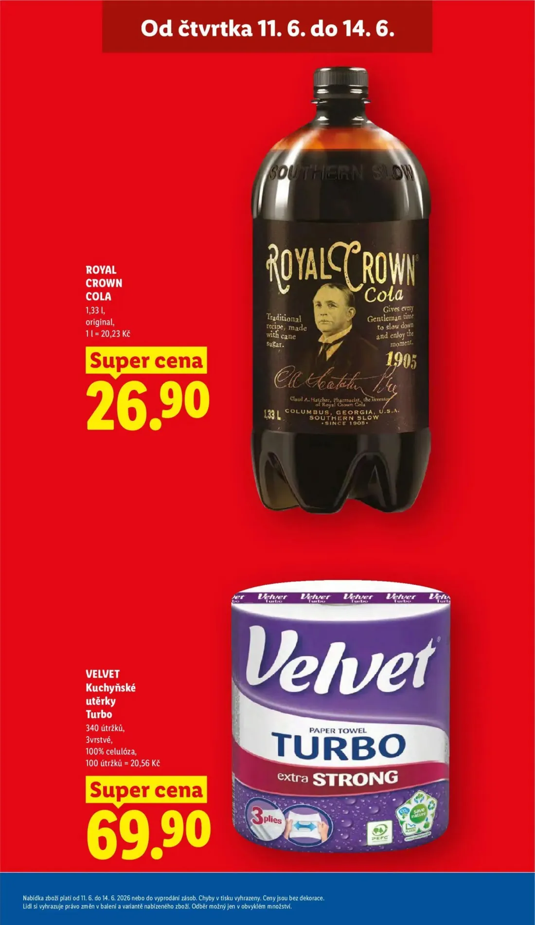 Lidl leták, strana 9 z 57 — ROYAL CROWN COLA, VELVET Kuchyňské utěrky Turbo