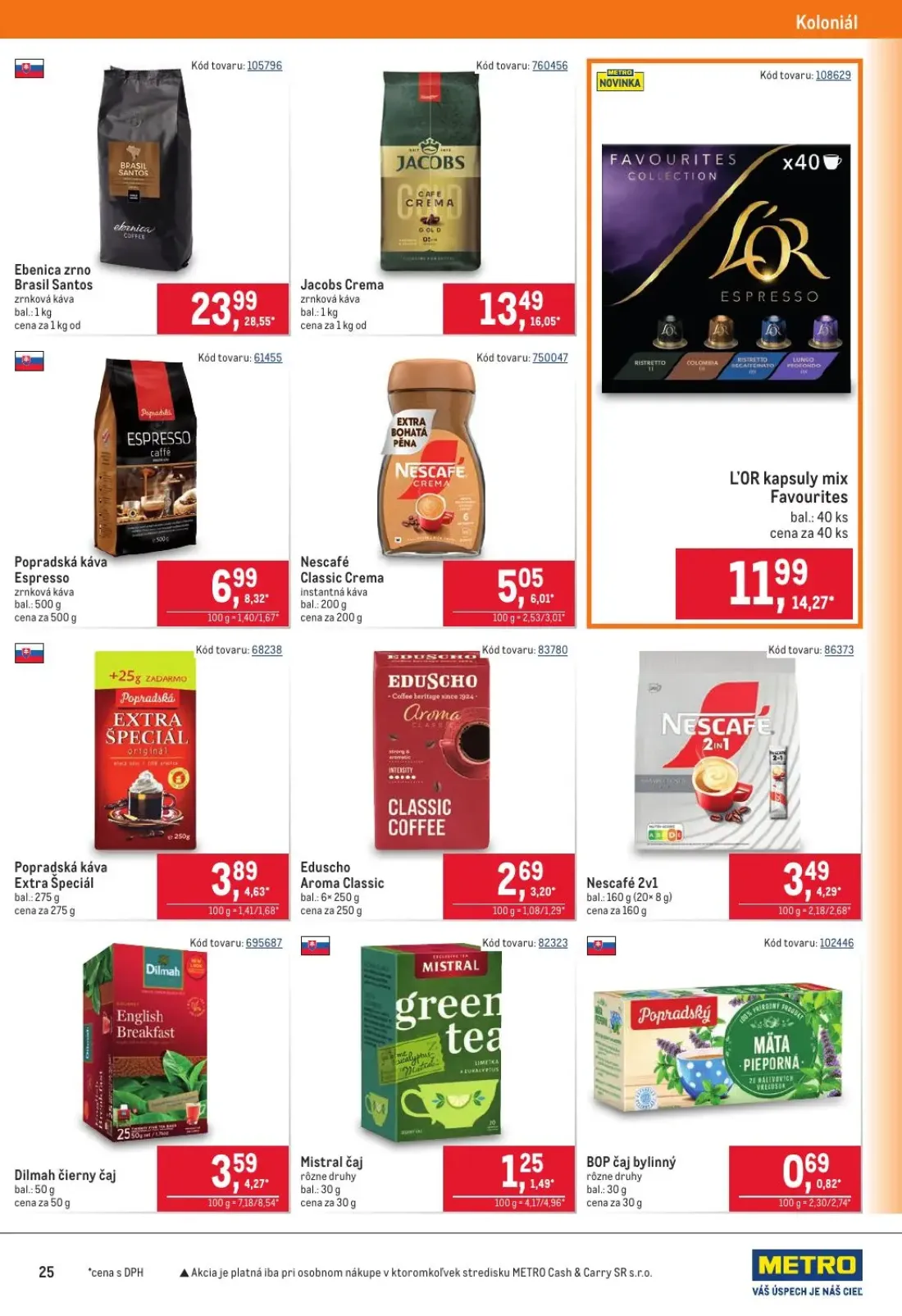 Metro leták, strana 25 z 40 — Ebenica zrno Brasil Santos, Jacobs Crema, L'OR kapsuly mix Favourites